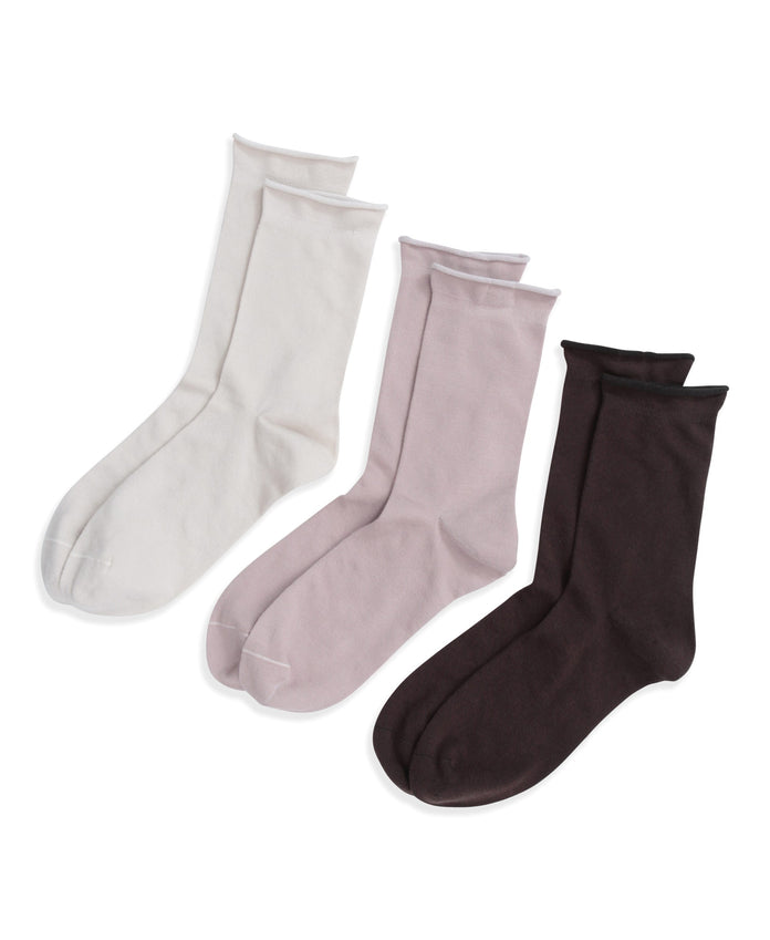 Isla Womens Roll Hem Mid Calf Socks- 3 Packs - Mixed