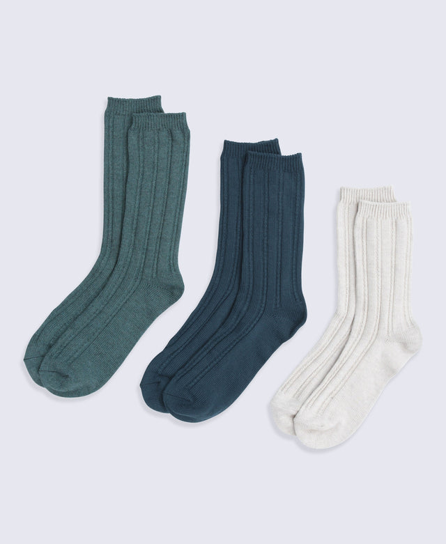 Willow Womens Twisted Ribbed Socks- 3 Pack - Green