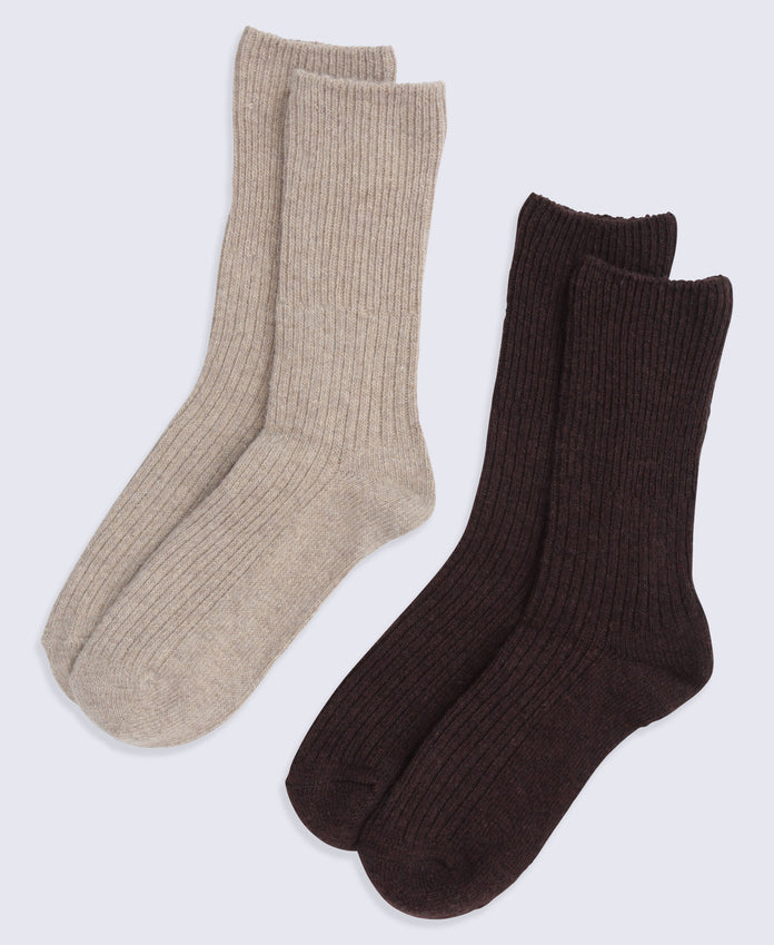 Francis Womens Merino Mid Calf Socks - 2 Pack - Brown