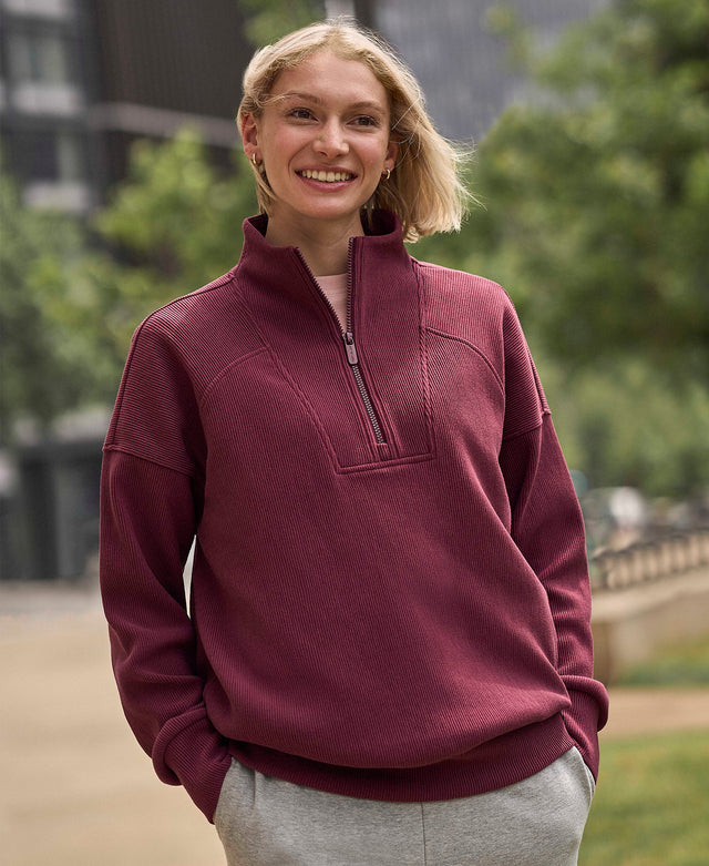 Ottoman Womens Half Zip Sweatshirt - Burgundy