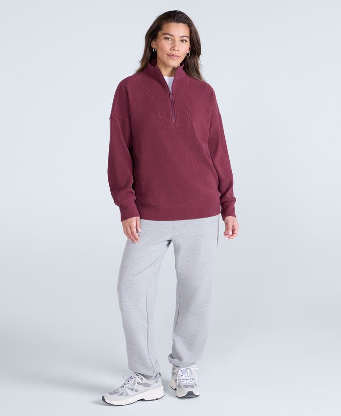 Ottoman Womens Half Zip Sweatshirt - Burgundy