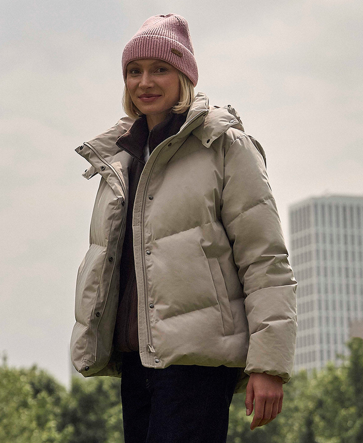 Maeve Womens Puffer Jacket - Taupe