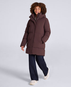 Maggie Womens Waisted Baffle Coat - Brown