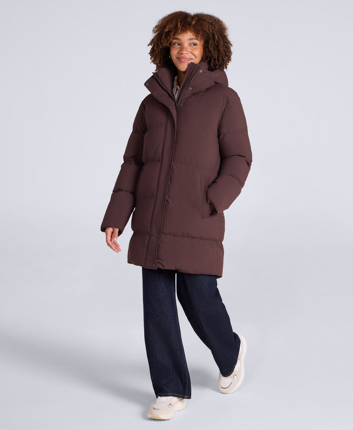 Maggie Womens Waisted Baffle Coat - Brown