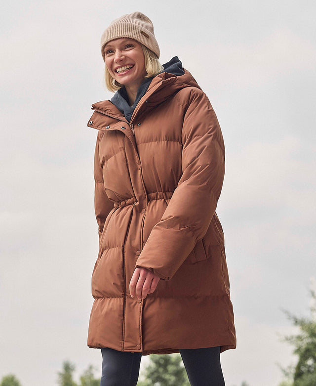 Maggie Womens Waisted Baffle Coat - Rust