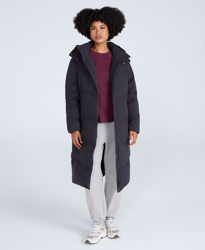 Tess Womens Long Line Down Jacket - Black