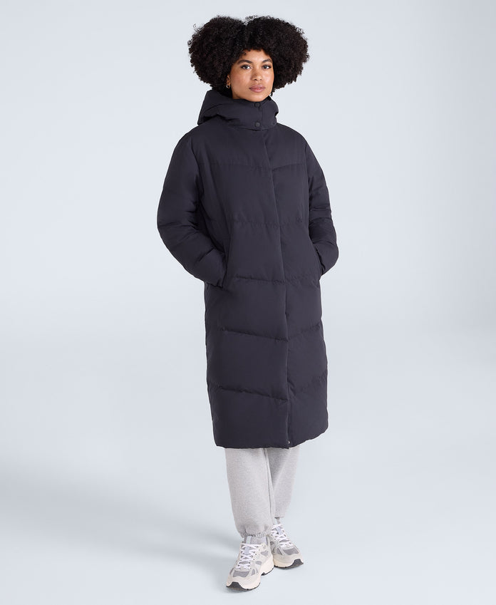 Tess Womens Long Line Down Jacket - Black