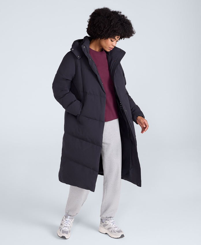 Tess Womens Long Line Down Jacket - Black