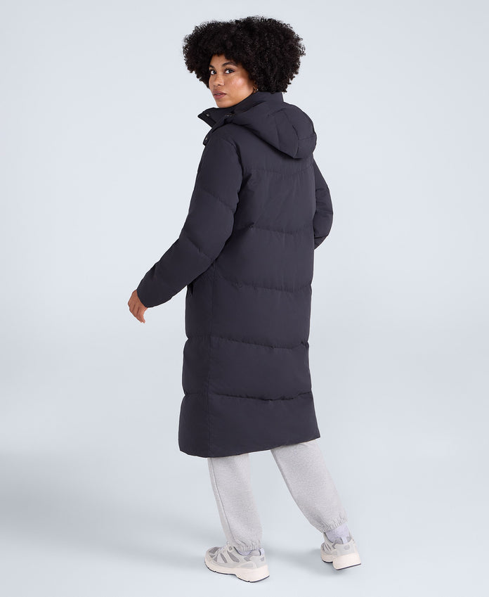 Tess Womens Long Line Down Jacket - Black