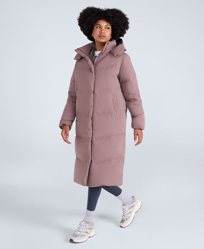 Tess Womens Long Line Down Jacket - Taupe