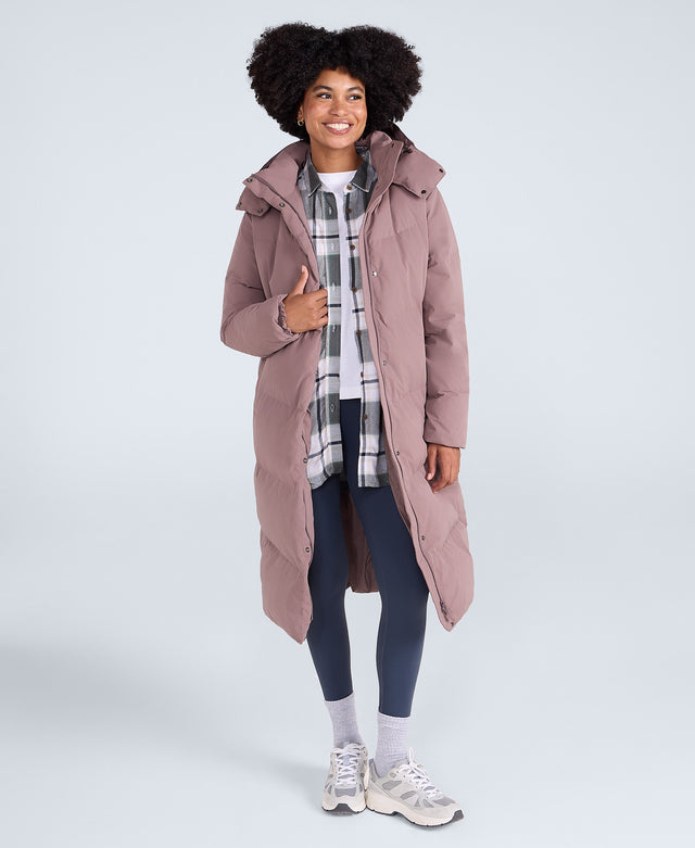 Tess Womens Long Line Down Jacket - Taupe