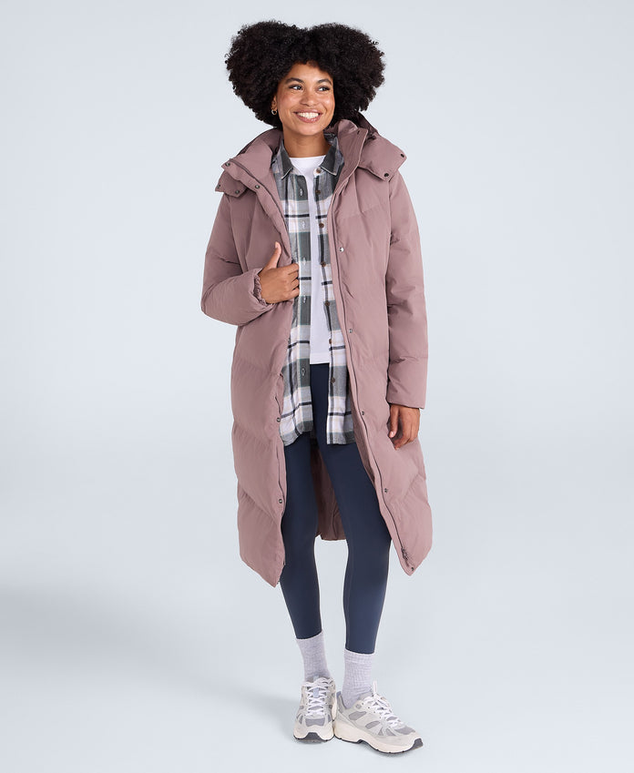 Tess Womens Long Line Down Jacket - Taupe