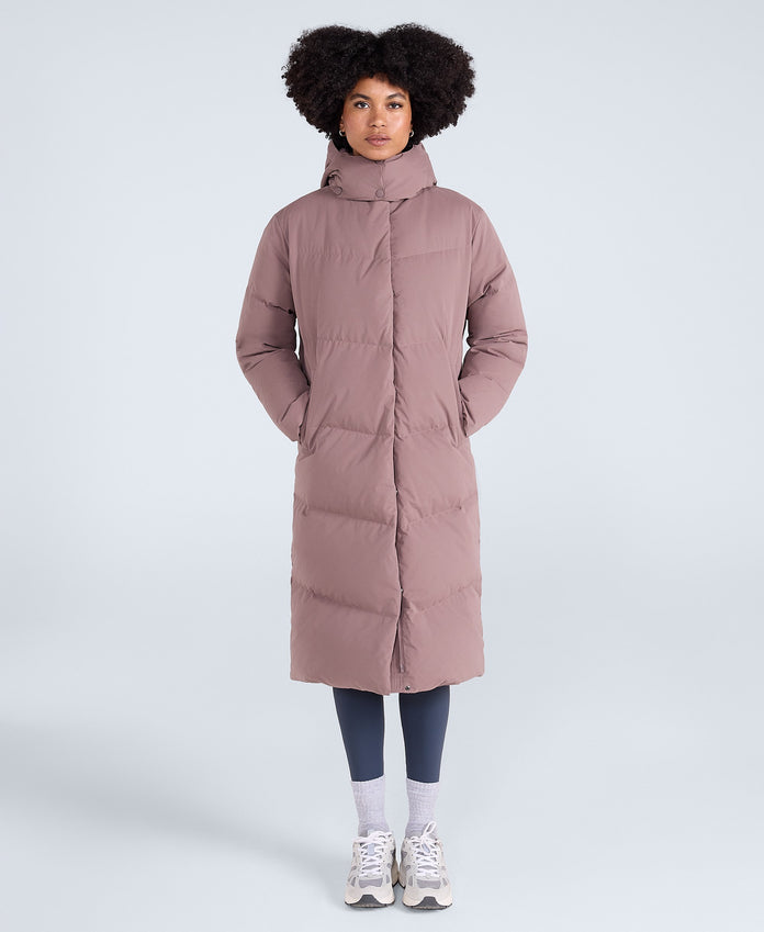 Tess Womens Long Line Down Jacket - Taupe