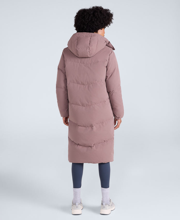 Tess Womens Long Line Down Jacket - Taupe