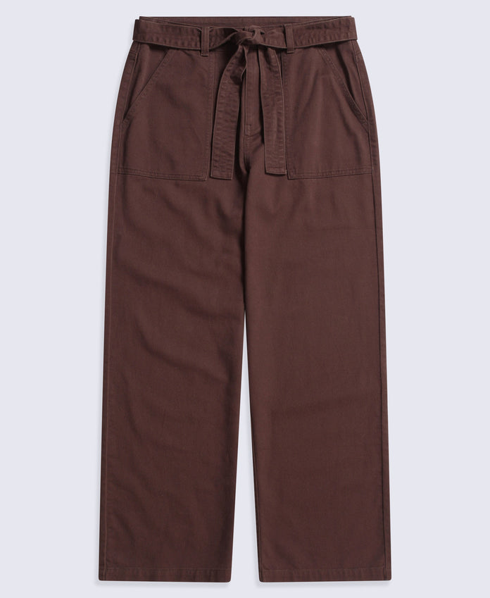 High Waisted Womens Straight Leg Trousers - Brown