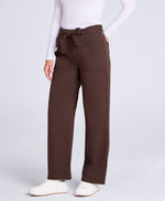 High Waisted Womens Straight Leg Trousers - Brown