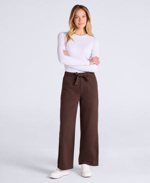 High Waisted Womens Straight Leg Trousers - Brown