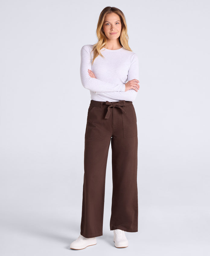 High Waisted Womens Straight Leg Trousers - Brown
