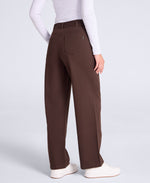 High Waisted Womens Straight Leg Trousers - Brown