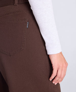 High Waisted Womens Straight Leg Trousers - Brown
