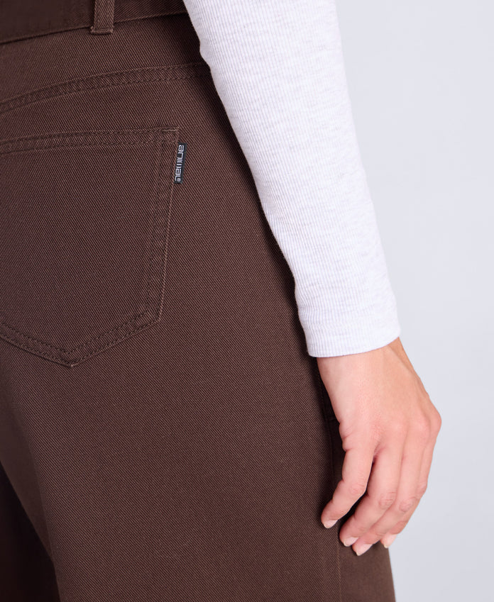 High Waisted Womens Straight Leg Trousers - Brown