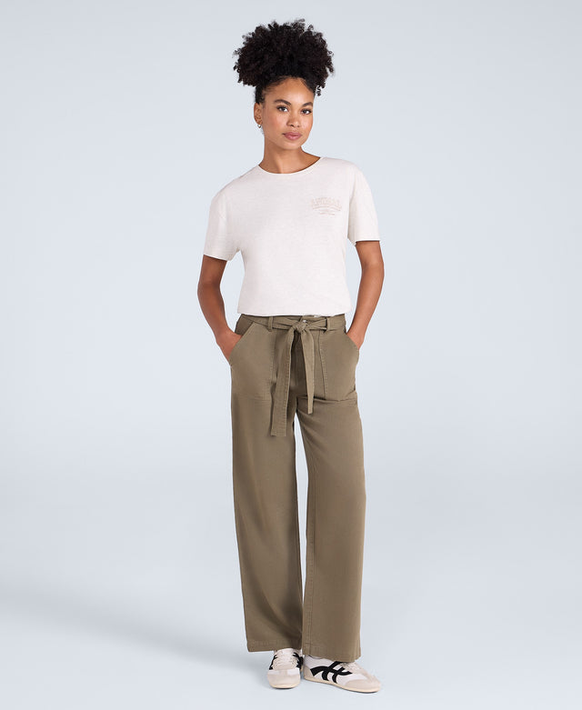 High Waisted Womens Straight Leg Trousers - Khaki