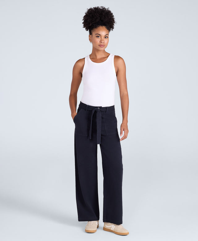 High Waisted Womens Straight Leg Trousers - Navy