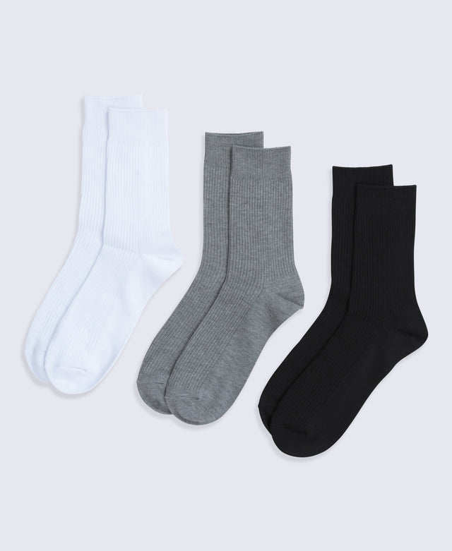 Flynn Mens Ribbed Mid Calf Socks- 3 Pack - Black
