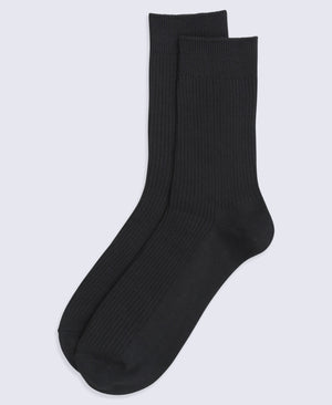 Flynn Mens Ribbed Mid Calf Socks- 3 Pack - Black