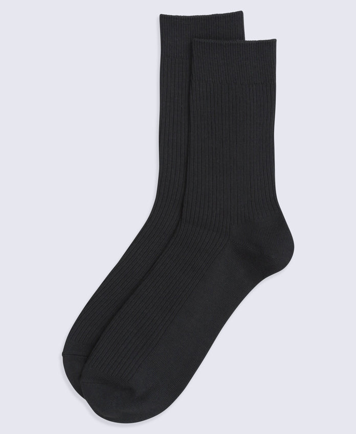 Flynn Mens Ribbed Mid Calf Socks- 3 Pack - Black