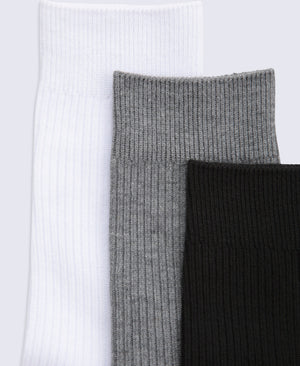 Flynn Mens Ribbed Mid Calf Socks- 3 Pack - Black