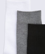 Flynn Mens Ribbed Mid Calf Socks- 3 Pack - Black