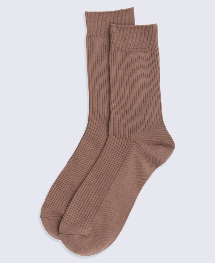 Flynn Mens Ribbed Mid Calf Socks- 3 Pack - Dark Beige