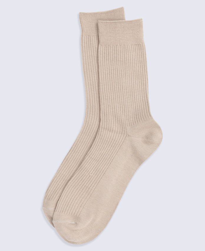 Flynn Mens Ribbed Mid Calf Socks- 3 Pack - Dark Beige
