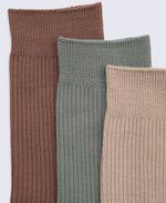 Flynn Mens Ribbed Mid Calf Socks- 3 Pack - Dark Beige
