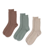 Flynn Mens Ribbed Mid Calf Socks- 3 Pack - Dark Beige