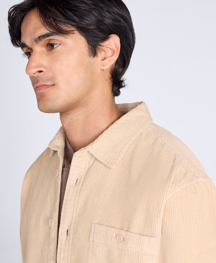 Lewis Mens Cord Shirt - Beige