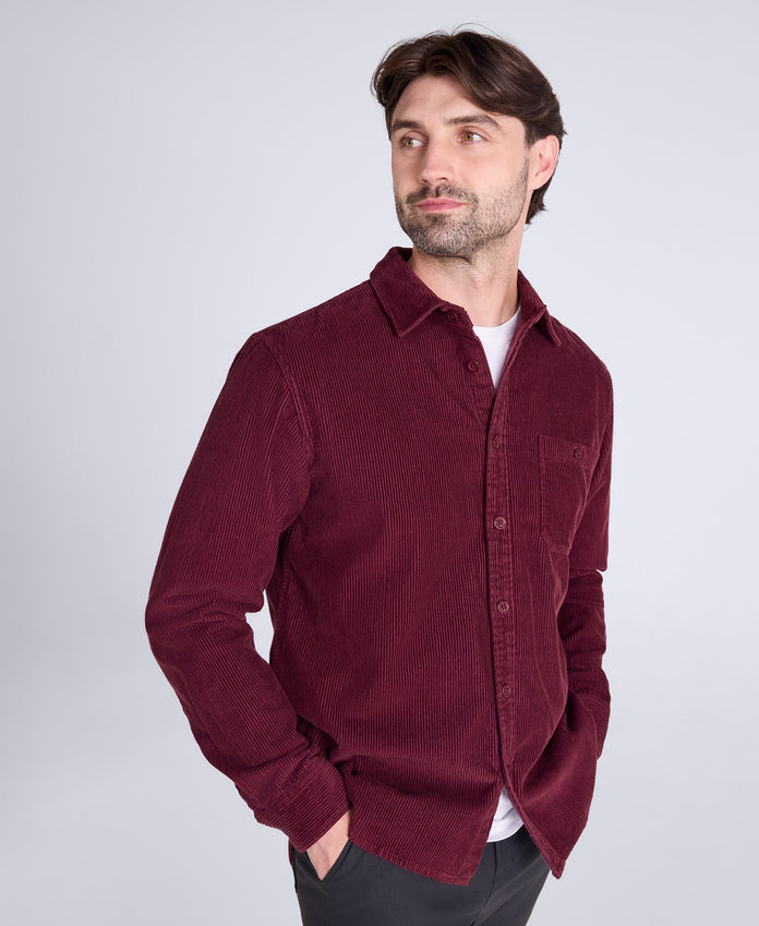 Lewis Mens Cord Shirt - Burgundy