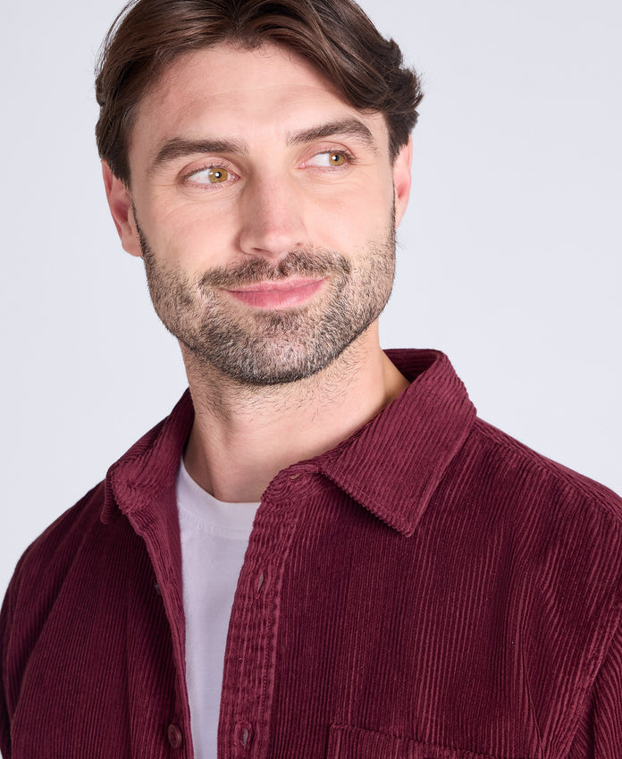 Lewis Mens Cord Shirt - Burgundy