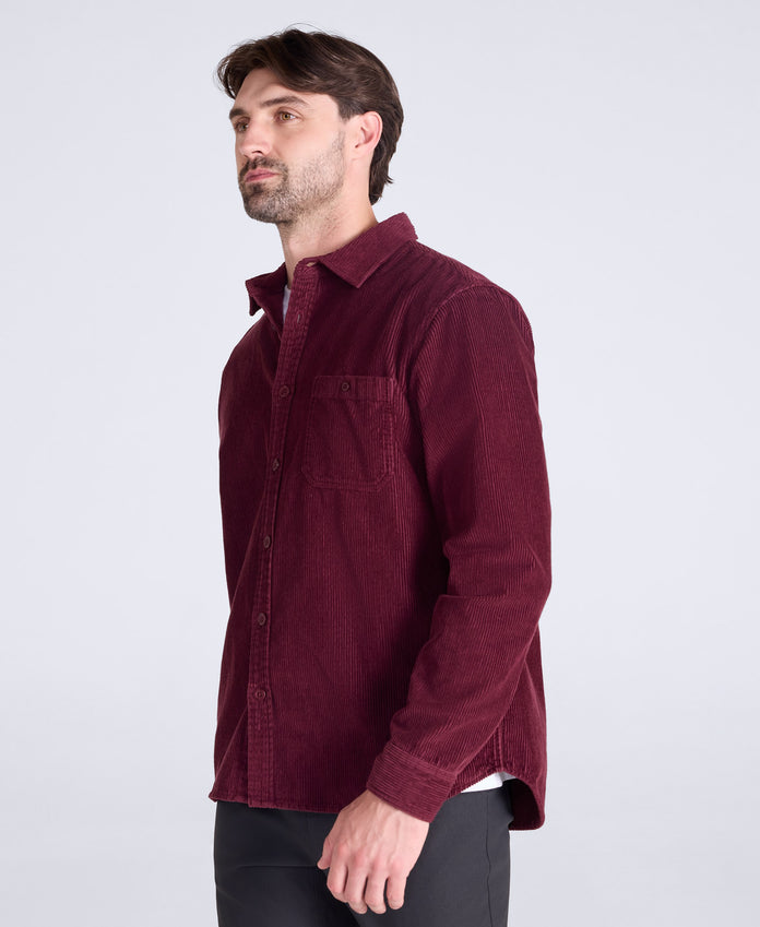 Lewis Mens Cord Shirt - Burgundy