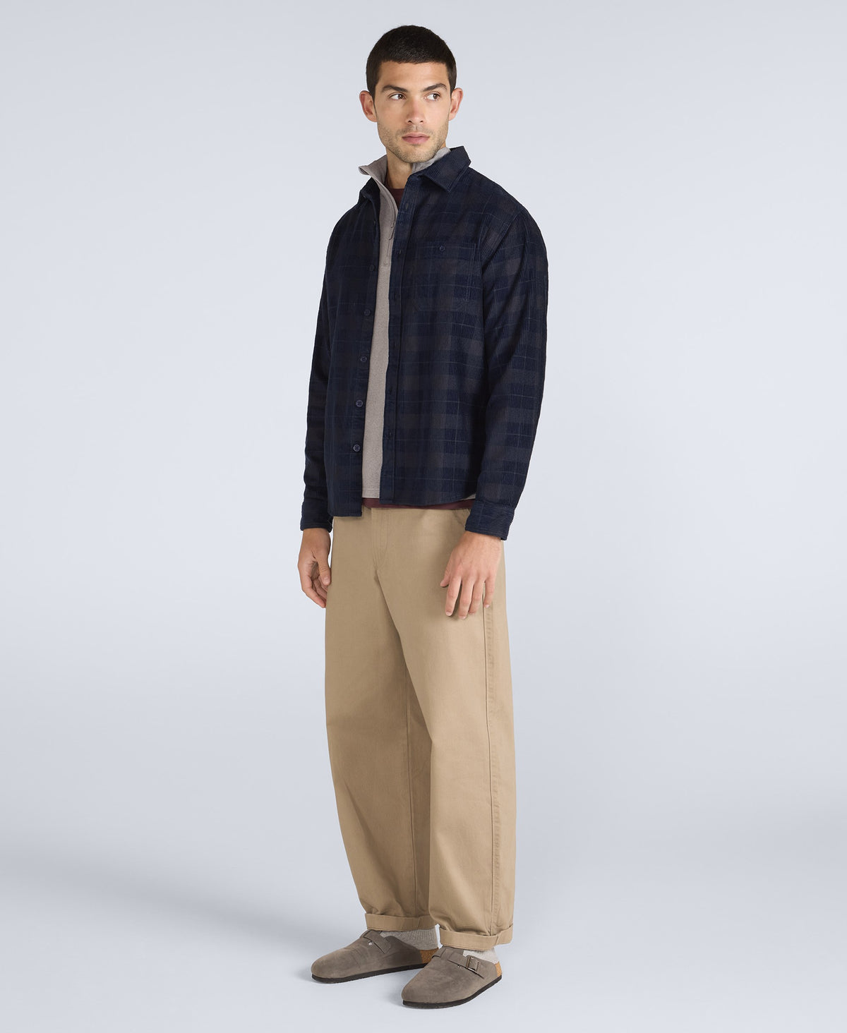 Lewis Mens Cord Shirt - Charcoal