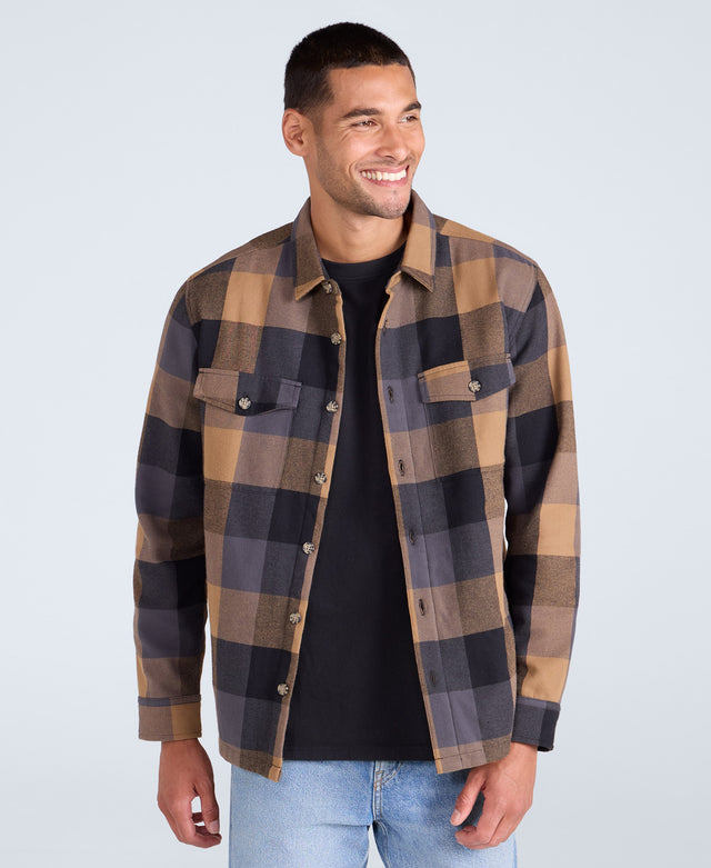 Seth Mens Fleece Bonded Shacket - Dark Beige