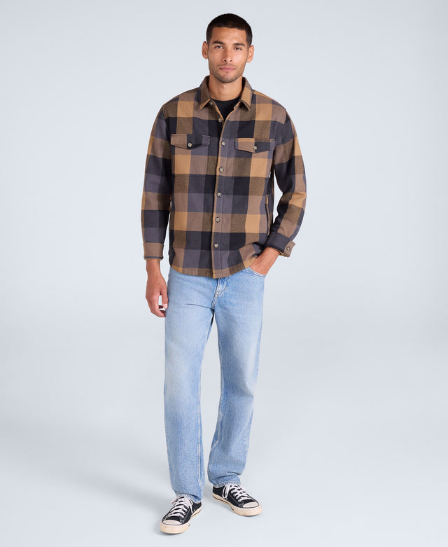 Seth Mens Fleece Bonded Shacket - Dark Beige