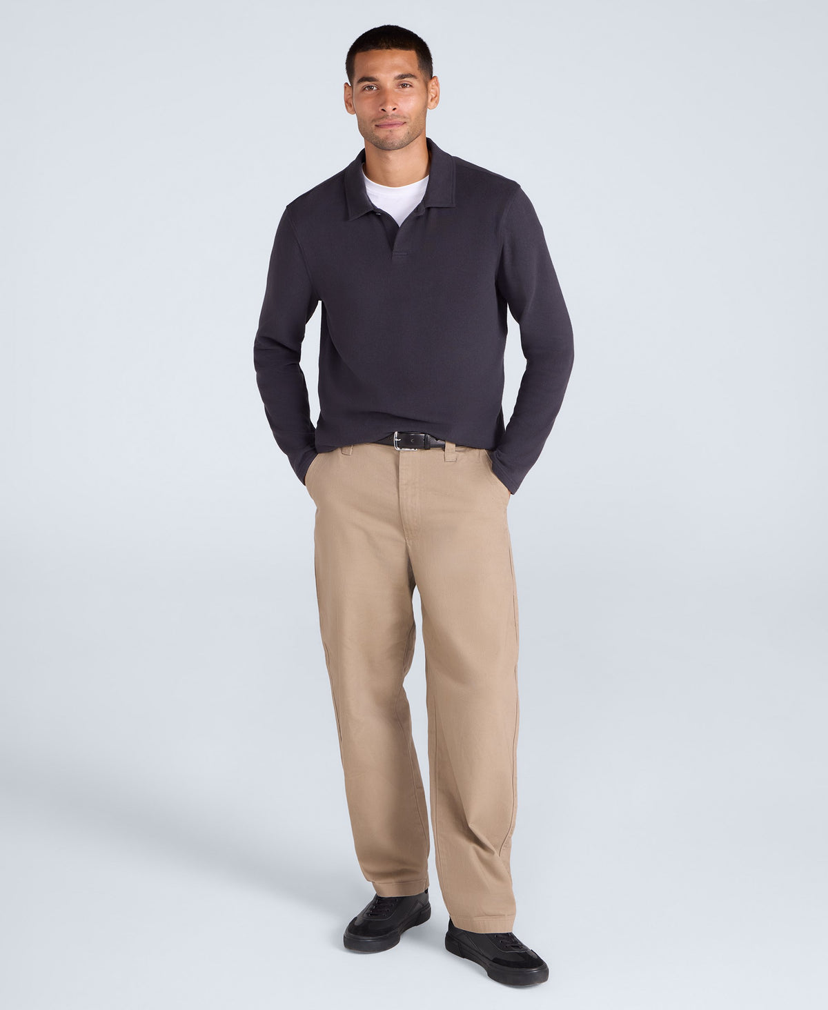 Ollie Mens Long Sleeve Polo - Black