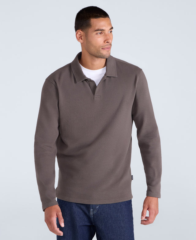 Ollie Mens Long Sleeve Polo - Khaki