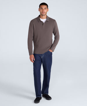 Ollie Mens Long Sleeve Polo - Khaki