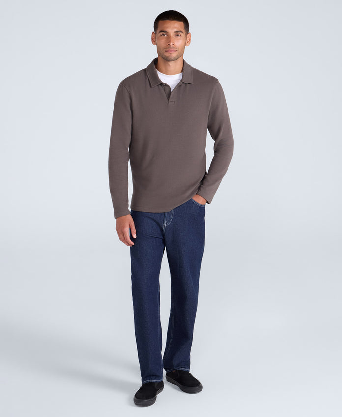 Ollie Mens Long Sleeve Polo - Khaki