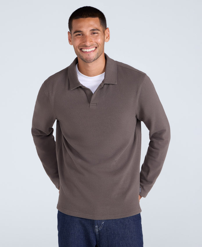 Ollie Mens Long Sleeve Polo - Khaki