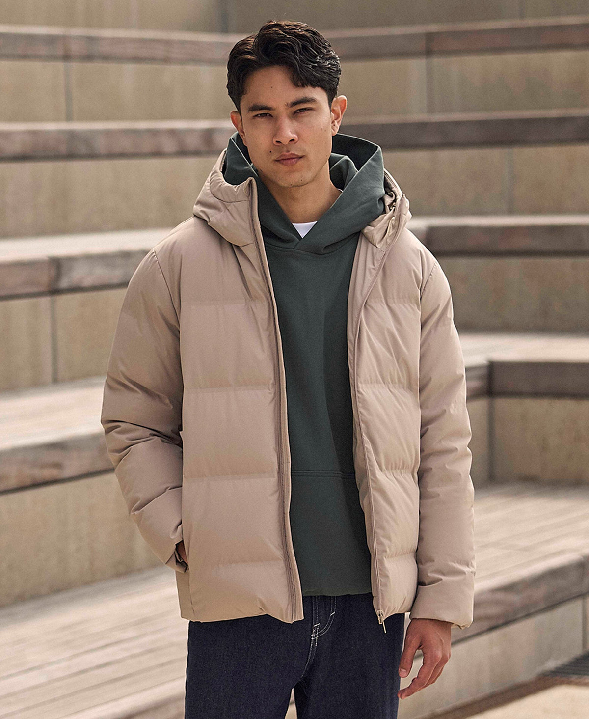 Mens Tech Down Heat Sealed Jacket - Beige