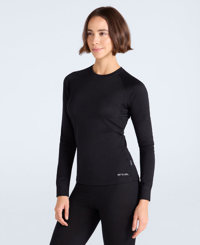 Womens Merino Long Sleeve Baselayer Top - Black